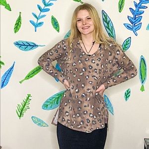 Cheetah High Low Dolman Tunic with Side Slits